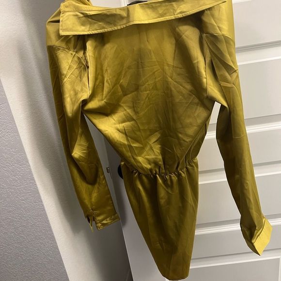 NWT Katalea Dark Lime Twist Front Silky Shirt Dress NWT pretty little thing - Picture 9 of 9